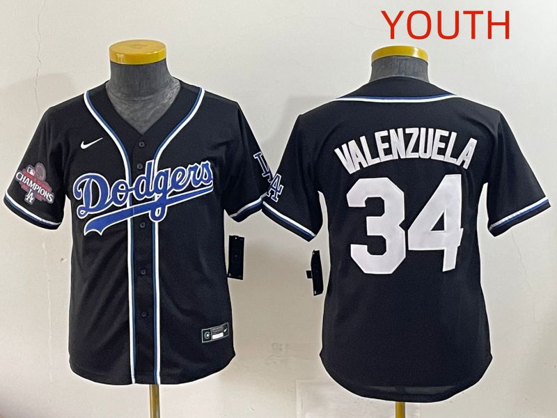 Youth 2025 Los Angeles Dodgers #34 Valenzuela Black Three generations Fashion Nike MLB Jersey style 7->youth mlb jersey->Youth Jersey